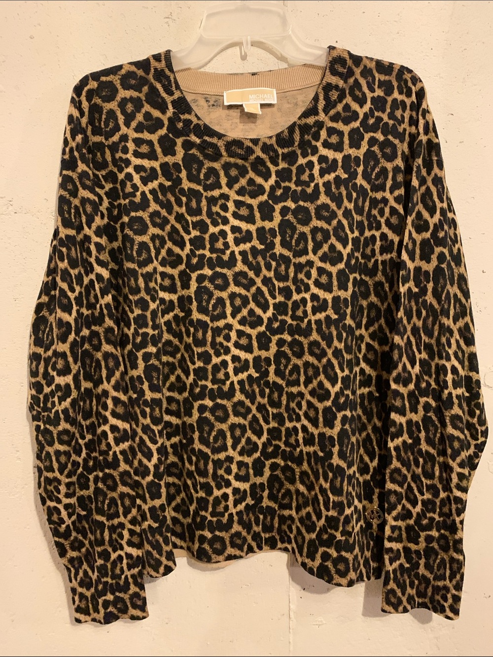MICHAEL Michael Kors Leopard Print Crewneck Sweater - Tan & Black
